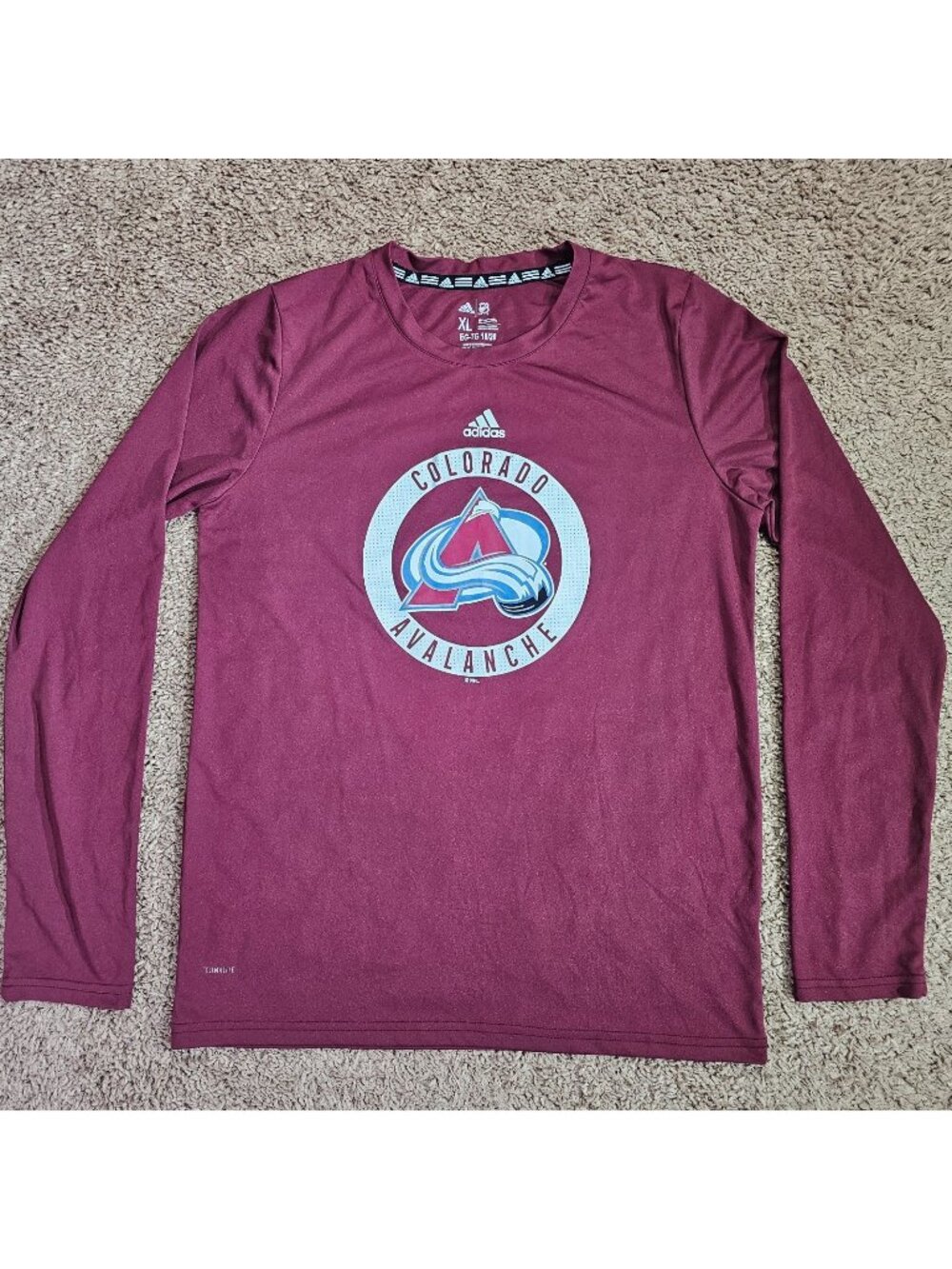 READ Colorado Avalanche Youth 18/20 Long Sleeve Shirt Adidas NHL Red - Picture 1 of 13